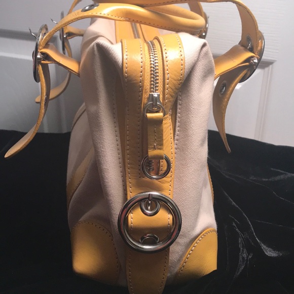 PRESTON & YORK CANVAS AND YELLOW LEATHER SATCHEL - Picture 4 of 8